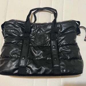 Moncler Black Puffer Tote Bag — Nylon Quilted Shoulder Bag, Logo Strap Detail
